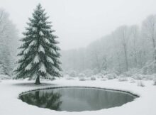 Spar-met-vijver-in-de-sneeuw-W